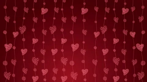 Romantic animated pattern of hanging wavy curtains with painted hearts. Stock Footage 261588466