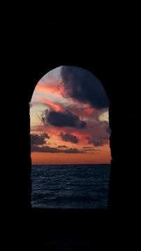Romantic arch architecture shape frame work patter and sunset sky cloudscape  Stock Photos