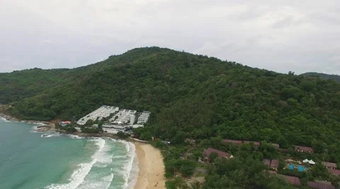 Romantic asian seashore &amp; palm trees, from a helicopter Stock Footage 66418341