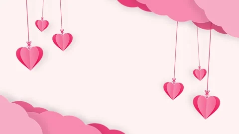 Romantic Backdrop with Hanging Hearts and Clouds in Looping Animation Video Stock Footage 262553671