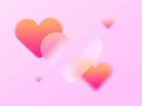 Romantic background with blurred floating gradient hearts and matte glass frame Stock-Illustration