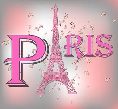 Romantic background with Eiffel Tower and pink roses. Stock Illustration