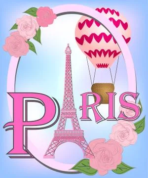 Romantic background with Eiffel Tower and pink roses. Stock Illustration