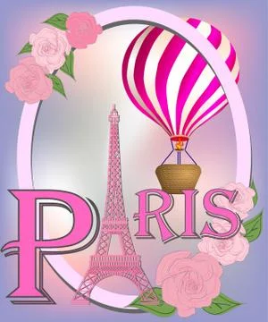 Romantic background with Eiffel Tower and pink roses. Stock Illustration