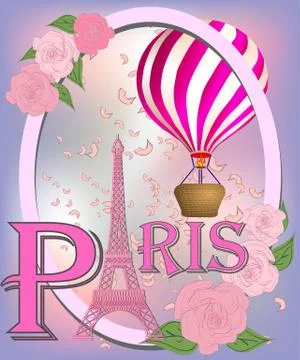 Romantic background with Eiffel Tower and pink roses. 스톡 일러스트
