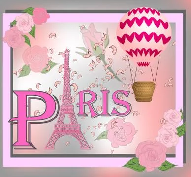 Romantic background with Eiffel tower, illustration イラスト素材