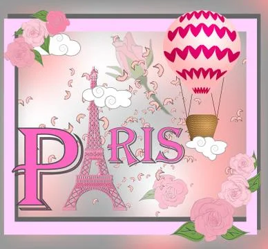 Romantic background with Eiffel tower, illustration Stock Illustration