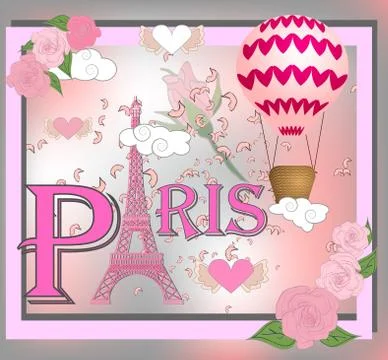 Romantic background with Eiffel tower, illustration Stock Illustration