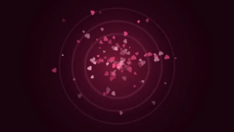 Romantic background with floating pink hearts and concentric rings Stock Footage 335863128