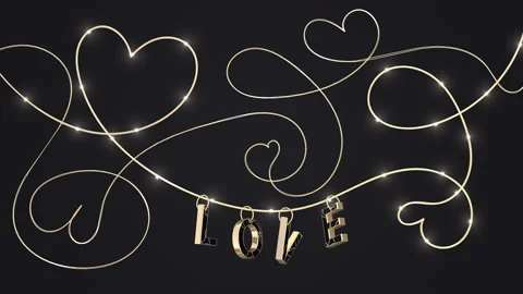 Romantic background with gold hearts pattern and text Love with hanging letters Stock Footage 211250792
