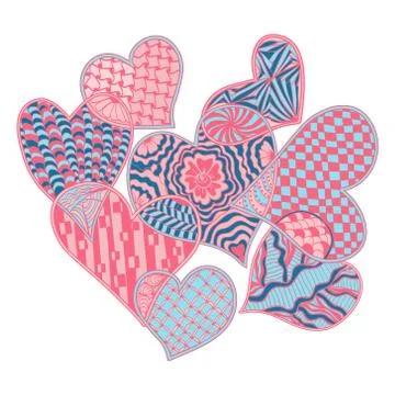 Romantic background with hearts decorative doodle style illustration. Illustrazione stock
