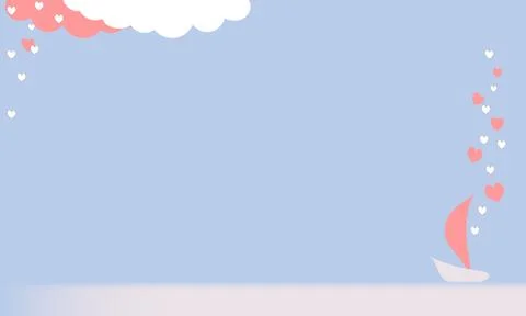 Romantic background with a ship with scarlet o'clock and hearts on the sea and Stock Illustration