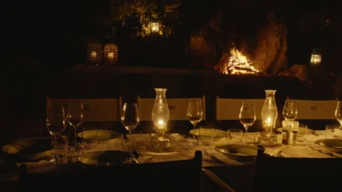 A romantic barbeque setting at a luxury African tourist destination. Stock Footage 135819769
