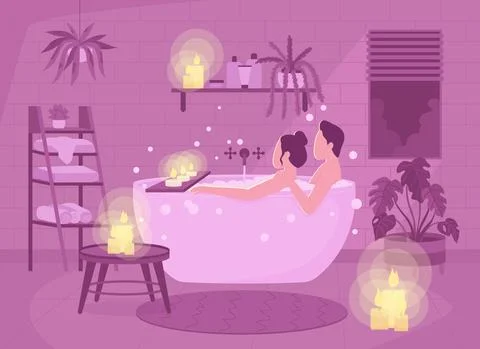 Romantic bath together flat color vector illustration Stock Illustration