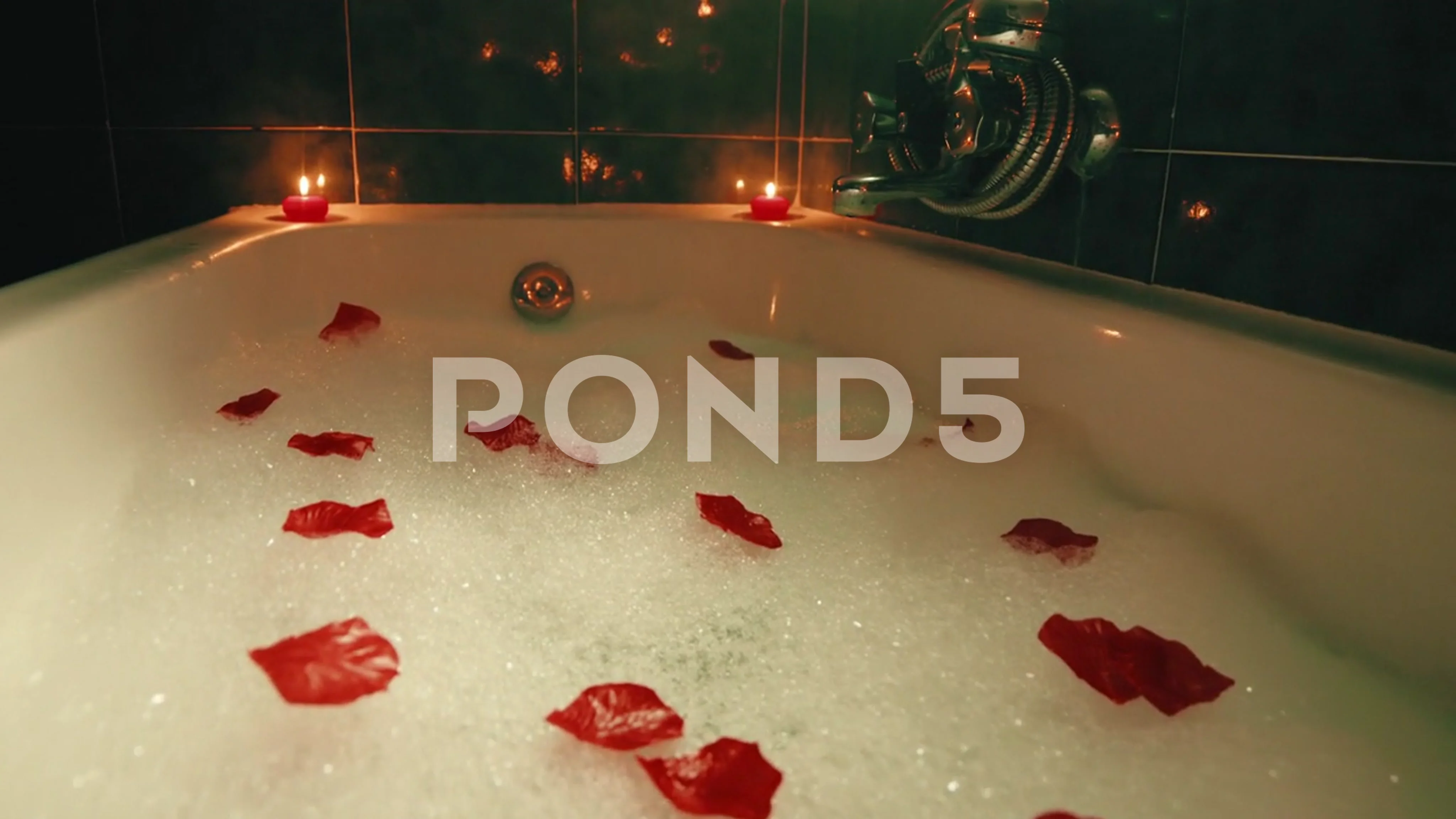 Romantic bathtub with flower petals and , Stock Video