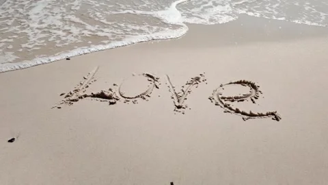 Romantic Beach Love Text with Waves Stock Footage 264994376