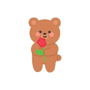 Romantic Bear Holding a Red Rose Stock Illustration