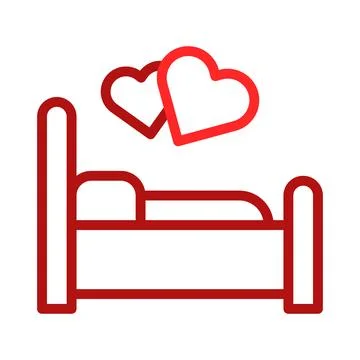 Romantic Bed Icon with Hearts. Concept of Love, Romance, and Honeymoon. Stock Illustration