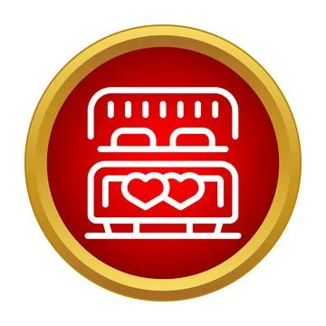 Romantic bed icon with two hearts representing love Stock Illustration