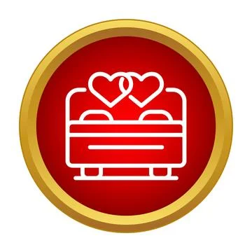 Romantic bed icon with two hearts for love Stock Illustration