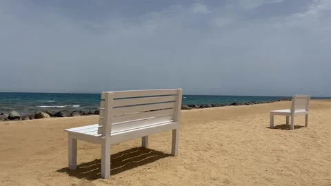 Romantic bench on the beach with a view Stock Footage 195533282