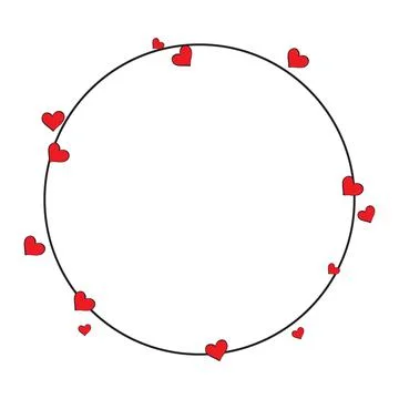 Romantic Black Circular Frame with Scattered Red Hearts for Love Celebration Stock Illustration