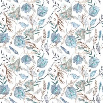 Romantic Boho Chic Watercolor Pattern with Feathers Stockillustratie