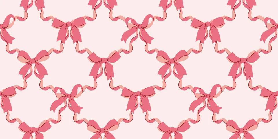 Romantic Bows Seamless Vector Pattern with Ribbon in Diamond Shape Stock Illustration