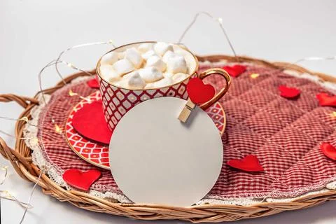 Romantic breakfast in bed for lovers Stock Photos