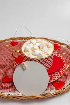 Romantic breakfast in bed for lovers Stock Photos