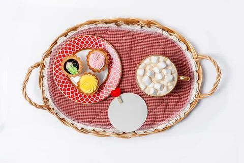 Romantic breakfast in bed for lovers Stock Photos
