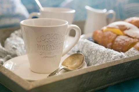 Romantic breakfast in bed Stock Photos