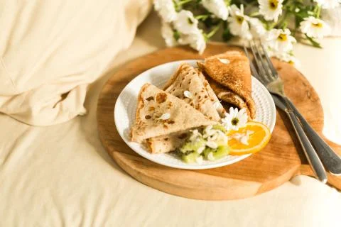 Romantic breakfast with pancakes Stock Photos