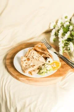 Romantic breakfast with pancakes Stock Photos