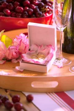 Romantic breakfast with ring Stock Photos