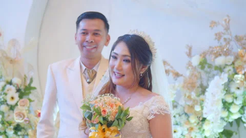 Romantic Bride and Groom Sharing Beautiful Wedding Portrait Stock Footage 333379472