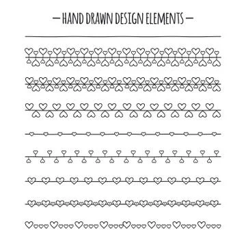 Romantic Brushes. Border with Heart. Hand Drawn Vector Line Border Set. Stock Illustration