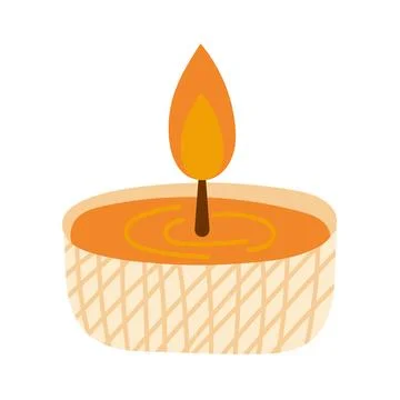 Romantic burning tea candle or cozy candle in a case isolated on white イラスト素材