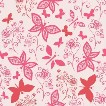 Romantic butterfly seamless pattern. Stock Illustration