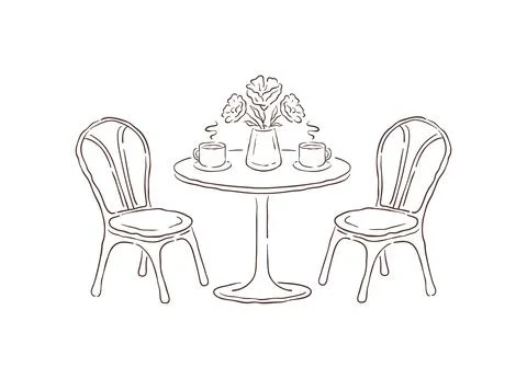 A Romantic Cafe Table For Two With Coffee And Flowers Vector Illustration Stock Illustration
