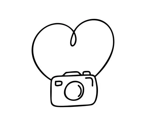 Romantic calligraphy monoline vector Heart with photo camera love sign. Hand Stock Illustration