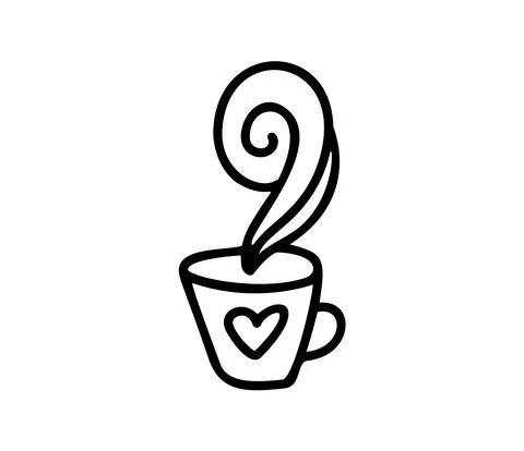 Romantic calligraphy monoline vector Heart on mug love sign. Hand drawn icon of Stock Illustration