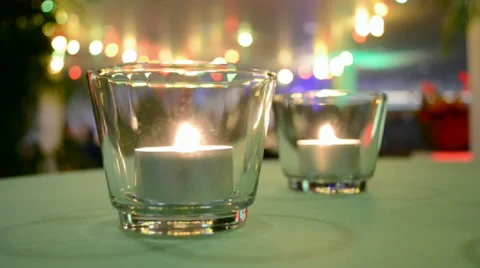 Romantic candle light closeup on the table, romance environment. Stock Footage 32452101