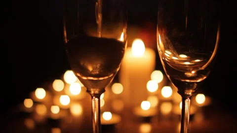Romantic candle light dinner with champagne Stock Footage 88474191