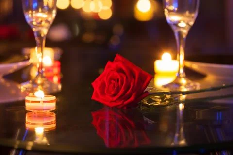 Romantic candle light dinner Stock Photos