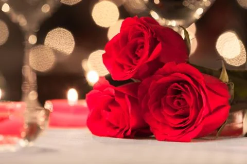 Romantic candle light dinner setting. Stock Photos
