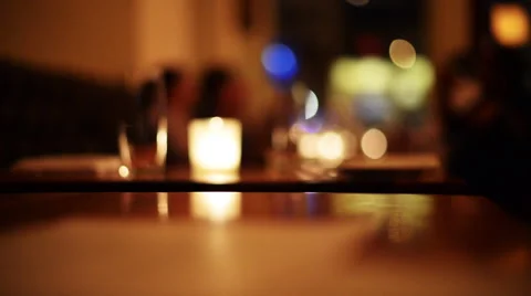 Romantic candlelight dinner at restaurant. Stock Footage