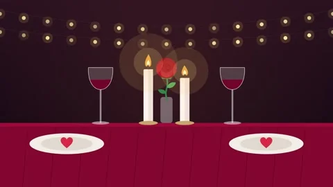 Romantic candlelight dinner table with flickering candles Stock Footage 348622215