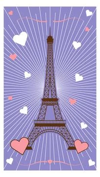 Romantic card with eiffel tower. Love vertical banner background Stock Illustration