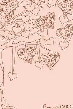 Romantic card with tree of love Stock Illustration